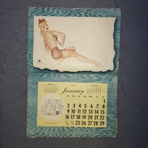 Vintage Pin-Up Calendar Page January - Blonde Pinup Art
